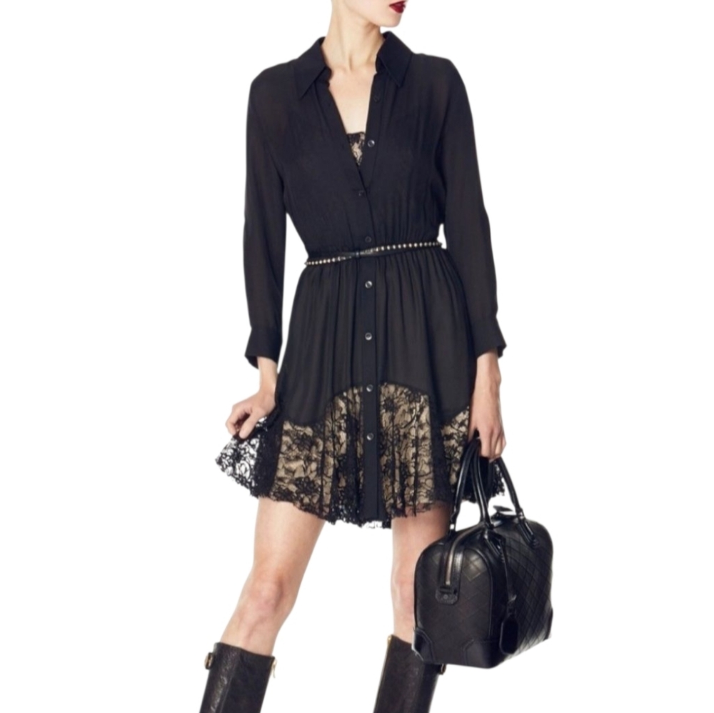 Alice + Olivia Raquel Lace Floral Button Down Silk Dress